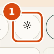 The Settings button in the top bar, next to the 5.5 by 8.5 and 8.5 by 11 switch. Marked: 1, Settings: Opens the Settings sheet, where the print options for the whole book live.