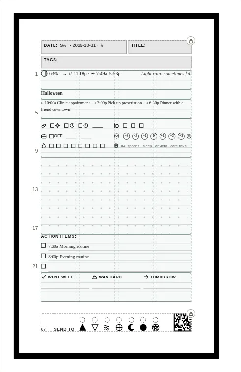 The page grid: the preview with its rows and columns drawn over it. Blocks such as the moon and sky line span four columns and two rows.